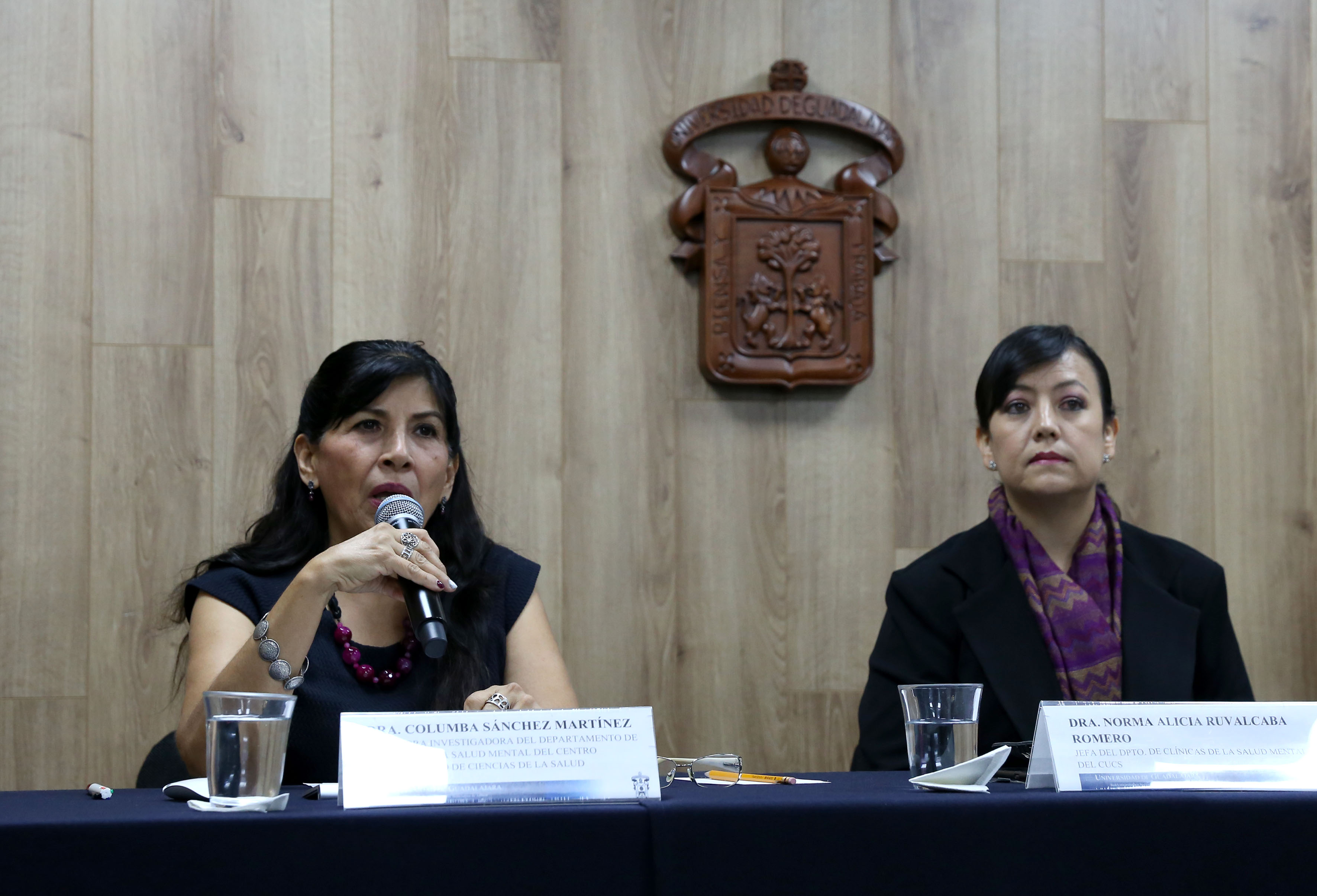 Presídium de rueda de prensa. Al micrófono la Dra. Columba Sánchez