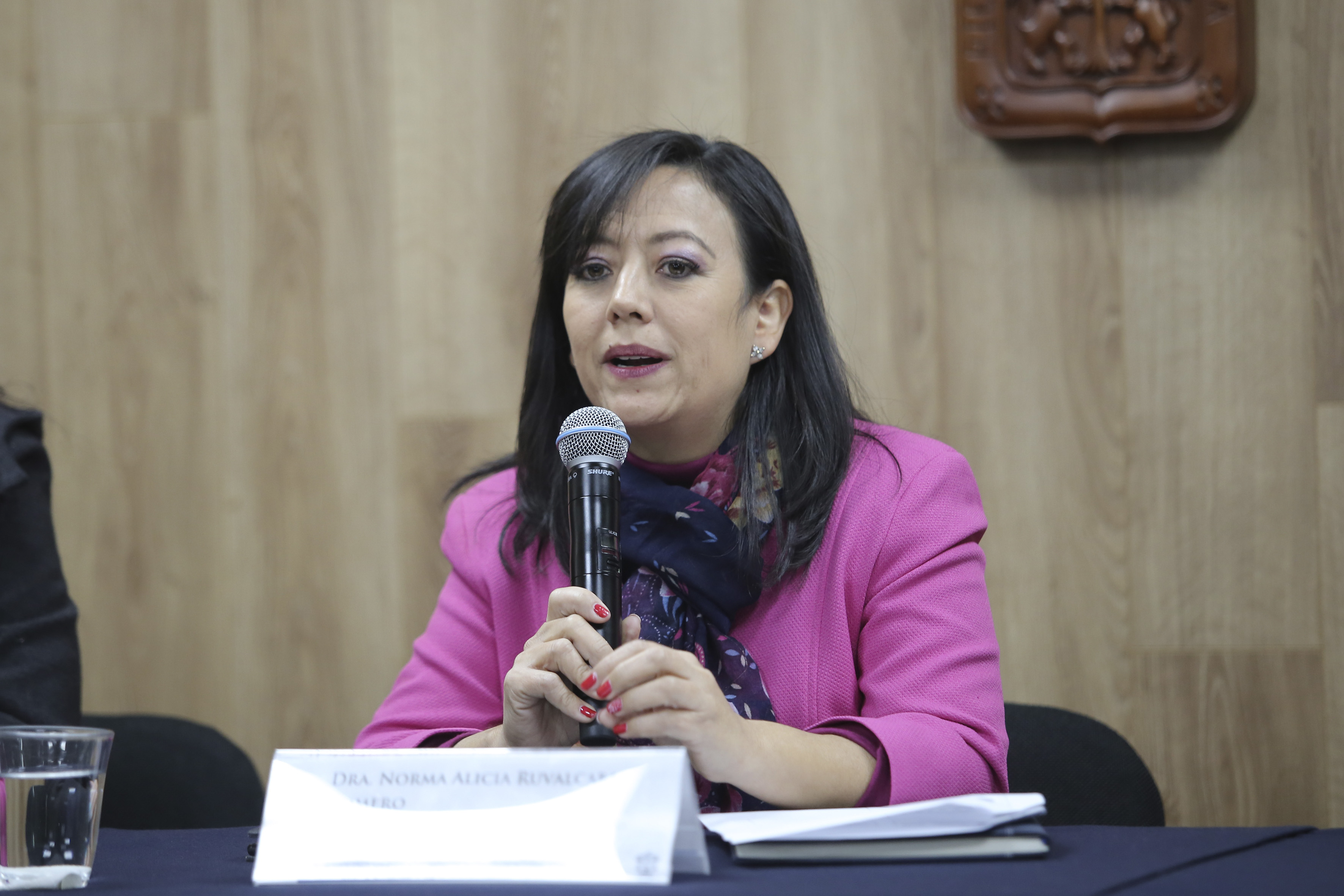 Dra. Norma Ruvalcaba exponiendo en Rueda de Prensa