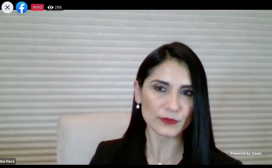Captura de pantalla de la  Dra. Edna Nava González impartiendo conferencia