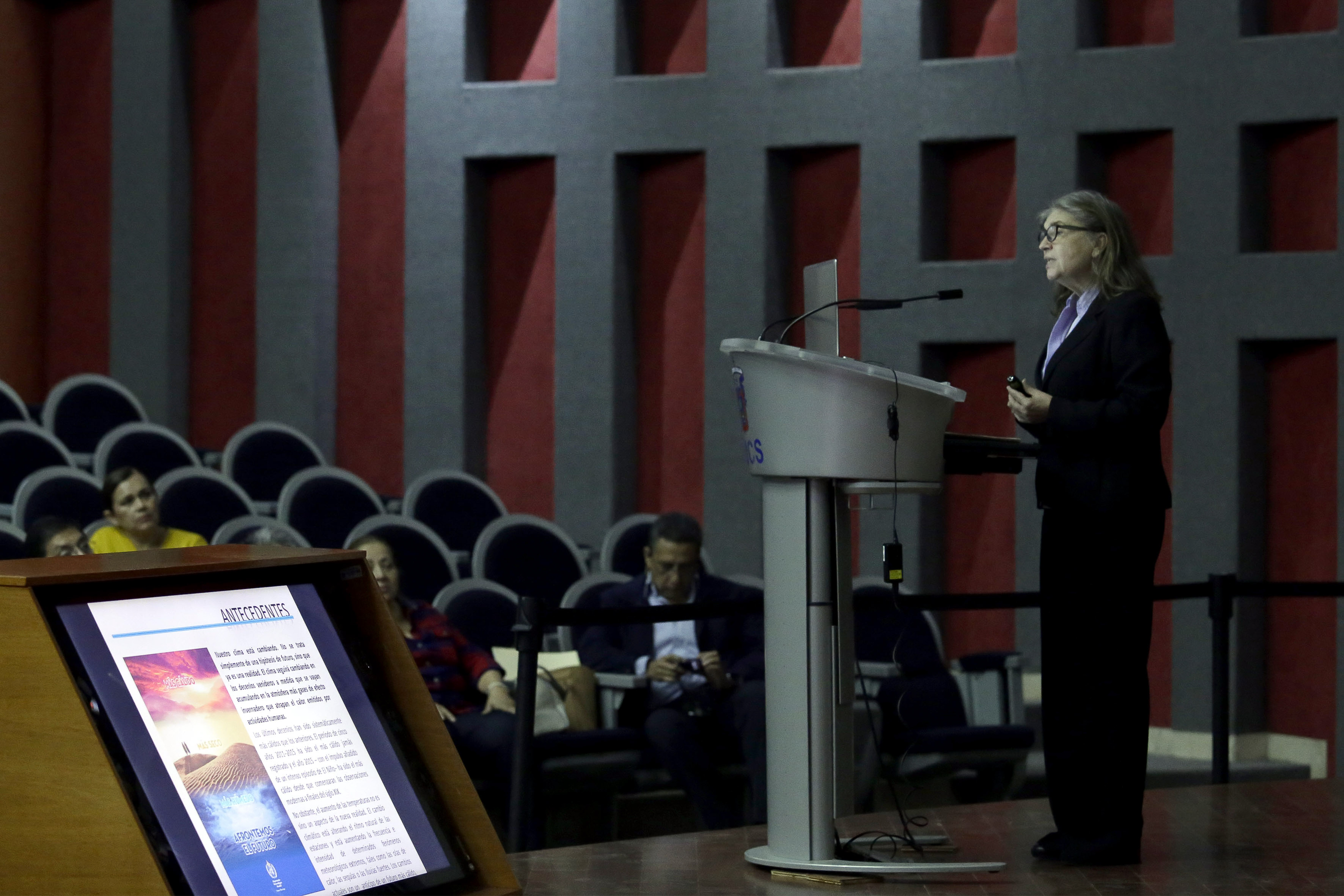 A la vista el monitor con la presentación de la Dra. Davydova y en segundo plano la ponente durante su disertación