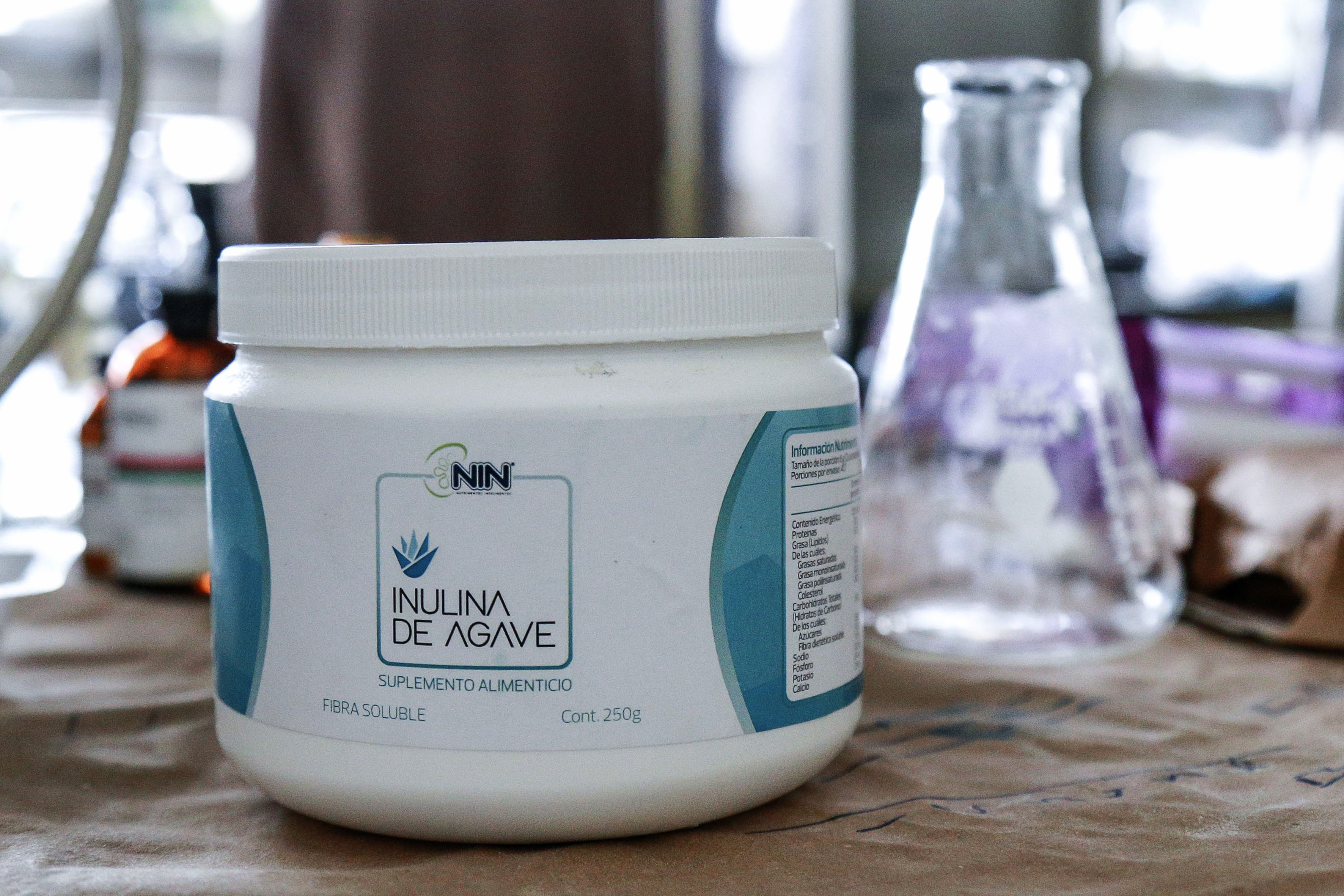 Frasco con inulina de agave