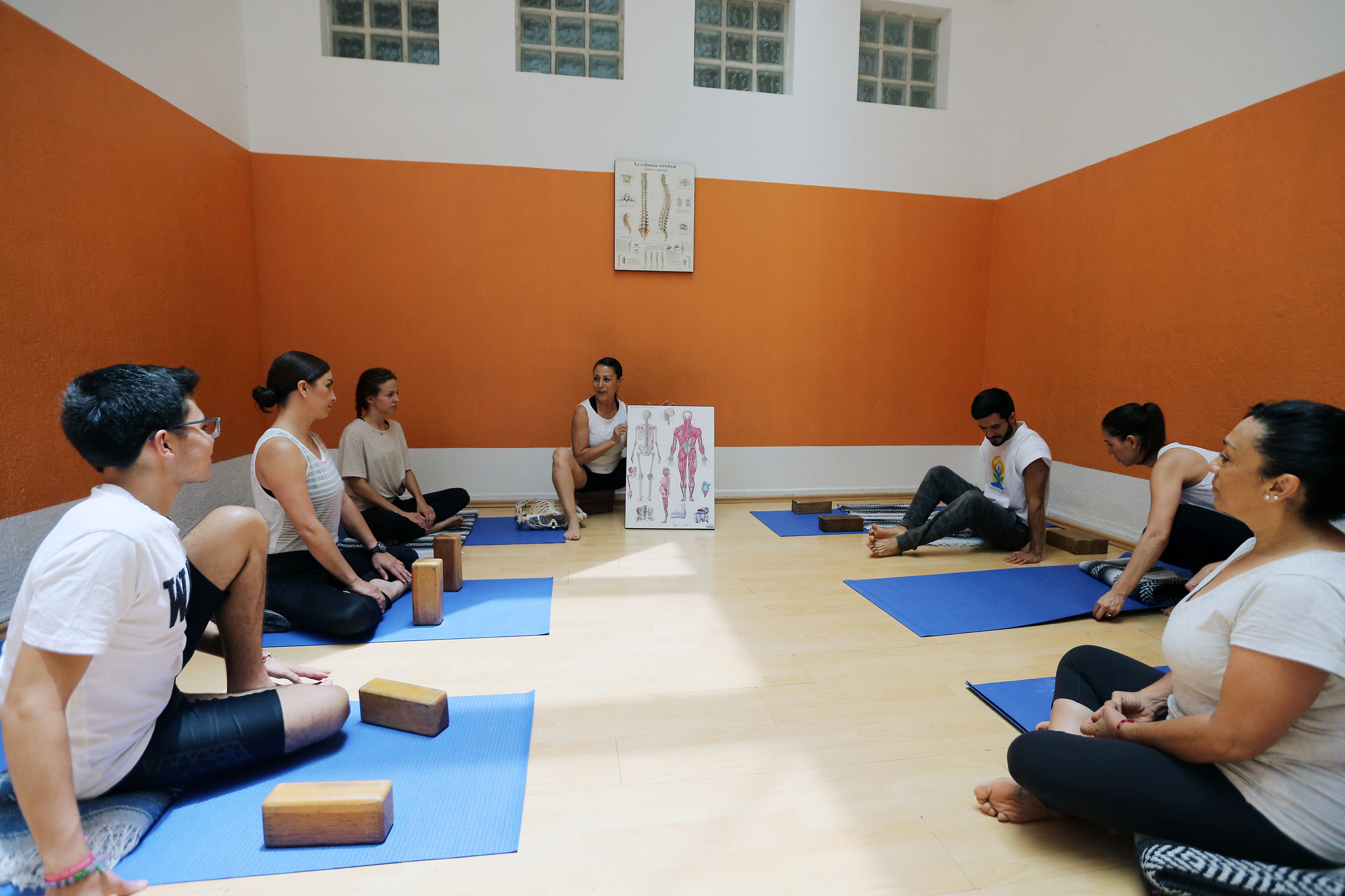 Alumnos escuchando clase de anatomía