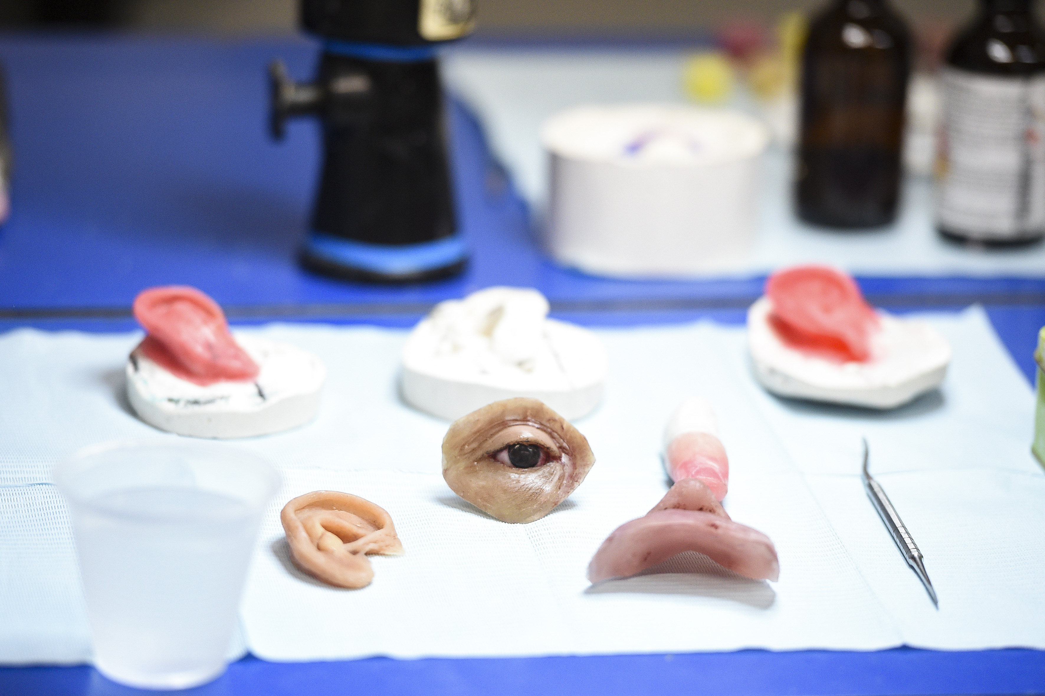 Prótesis en cera de orejas, nariz y ojos