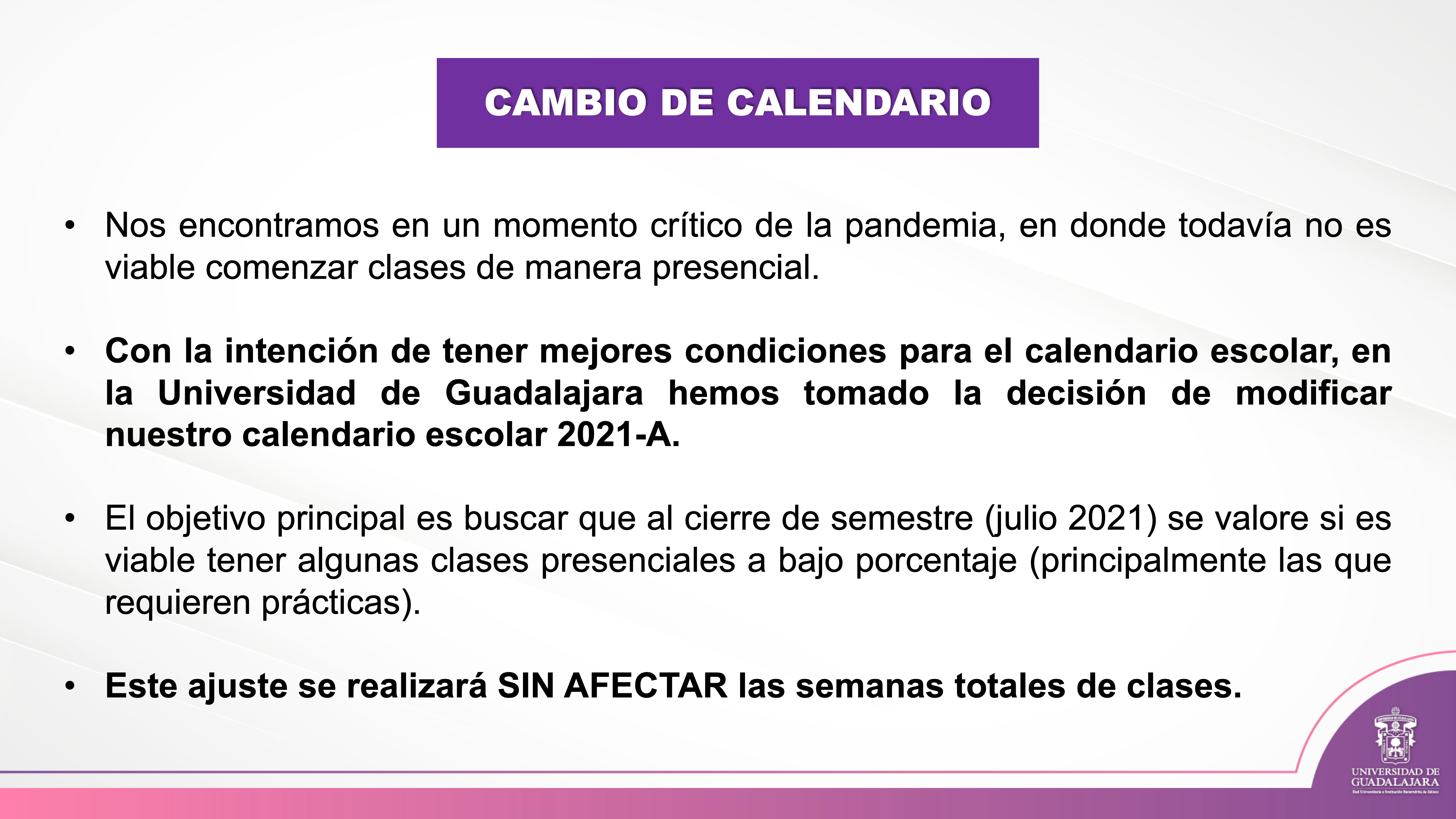 Diapositiva con justificación del apalazamiento del inicio del ciclo escolar