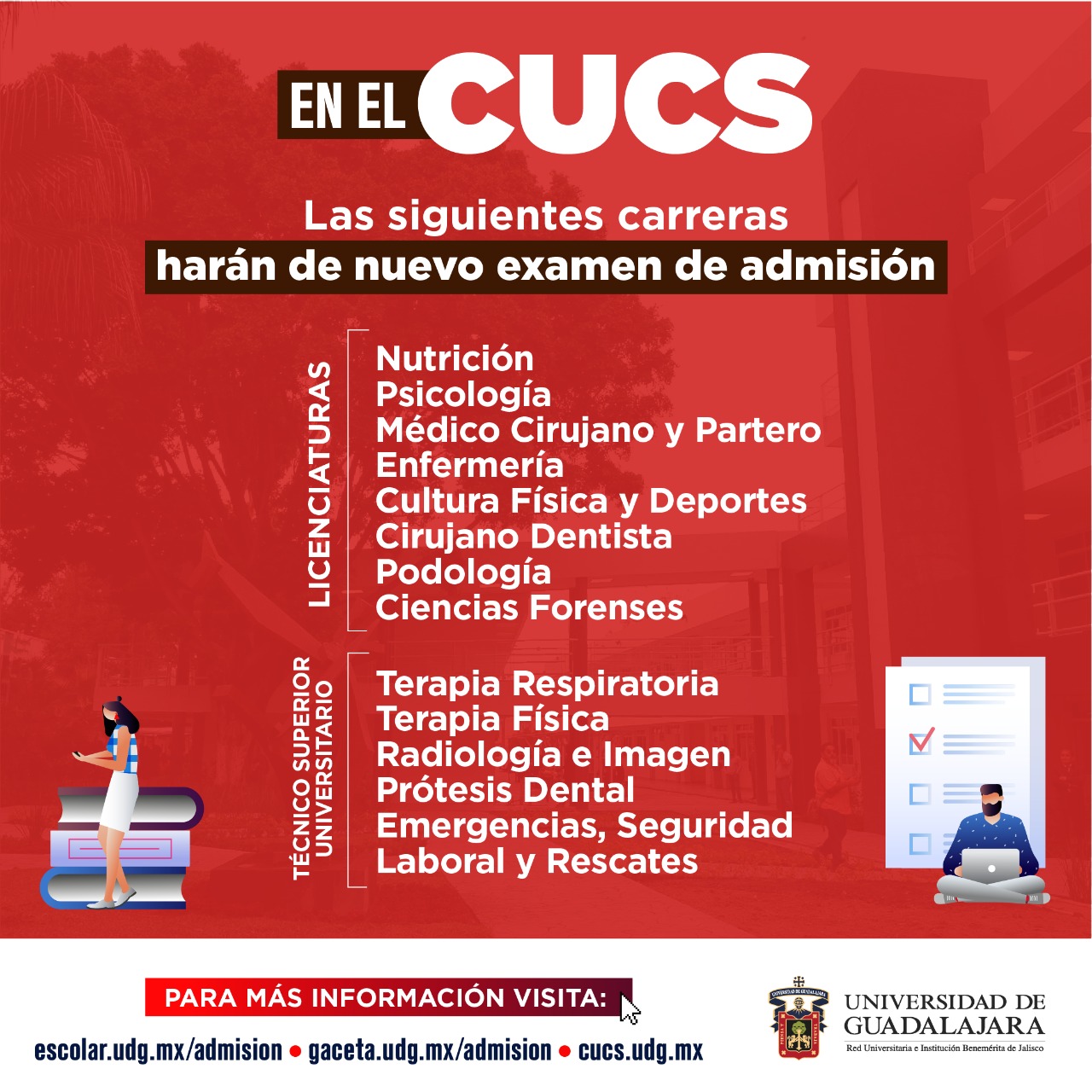 Imagen de las carreras del CUCS que deberán repetir examen de admisión