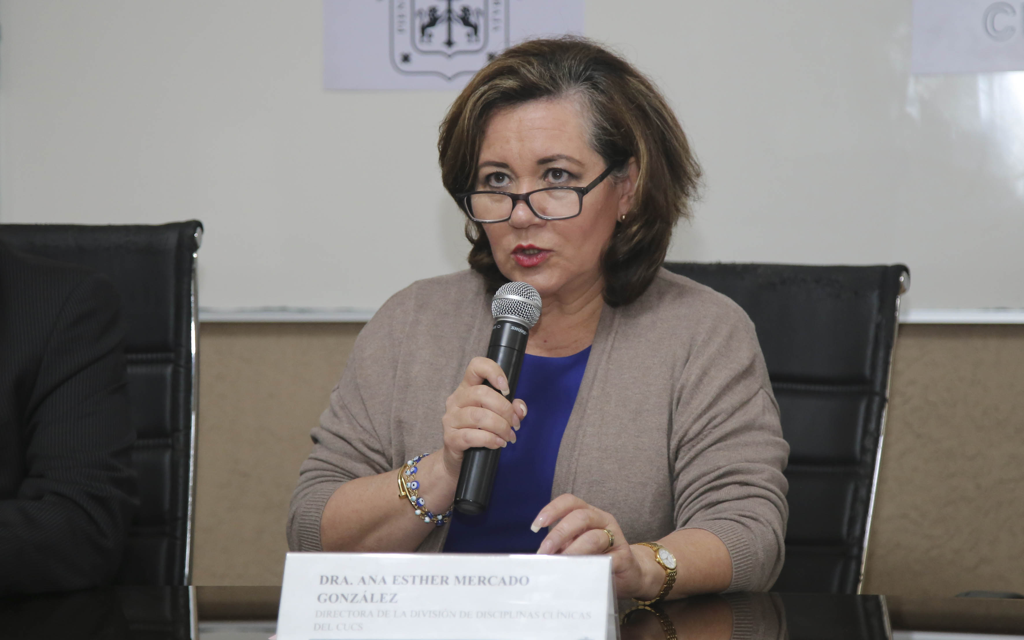 Dra. Ana Mercado haciendo uso de la voz en rueda de prensa