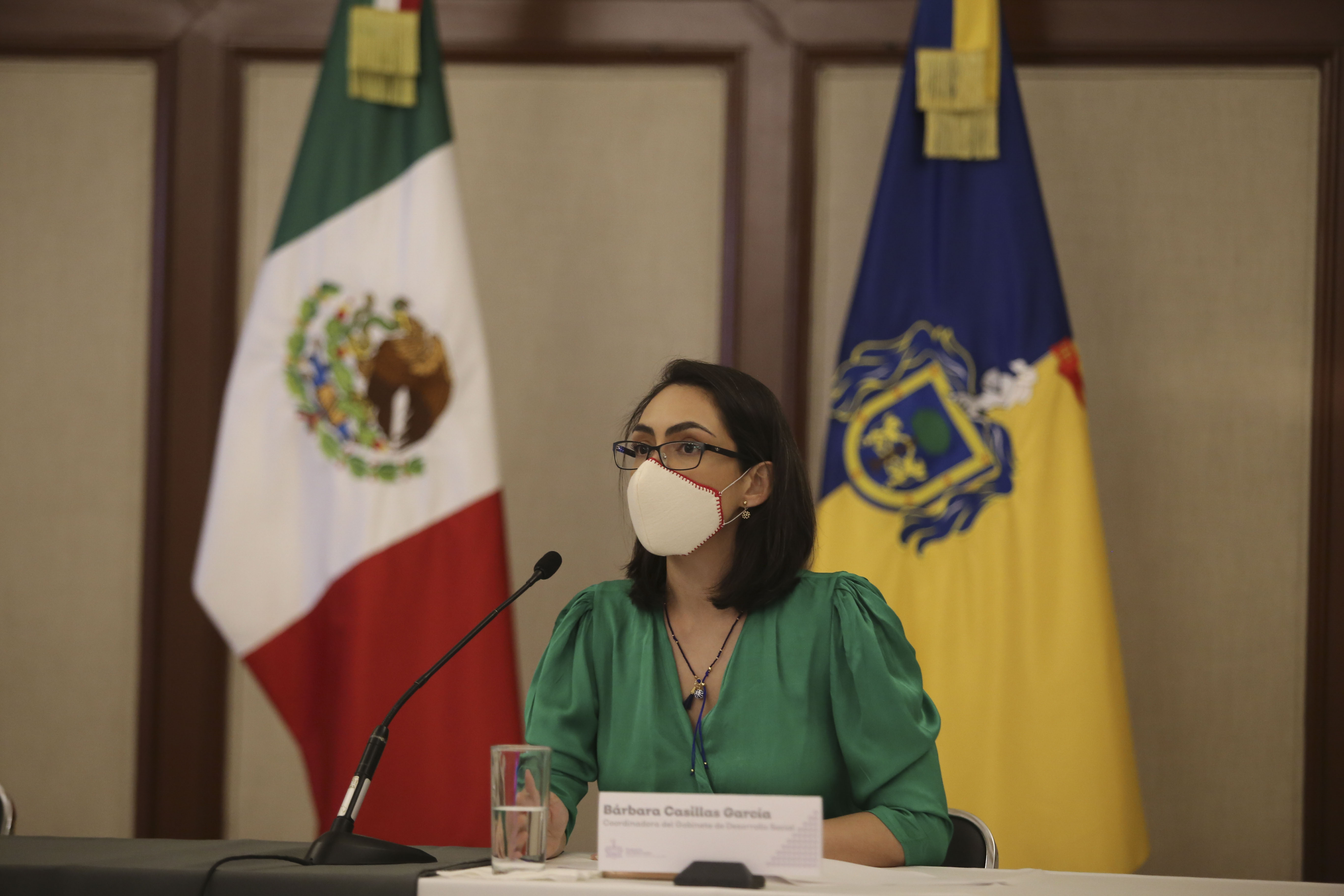 Titular del Gabinete Social al micrófono